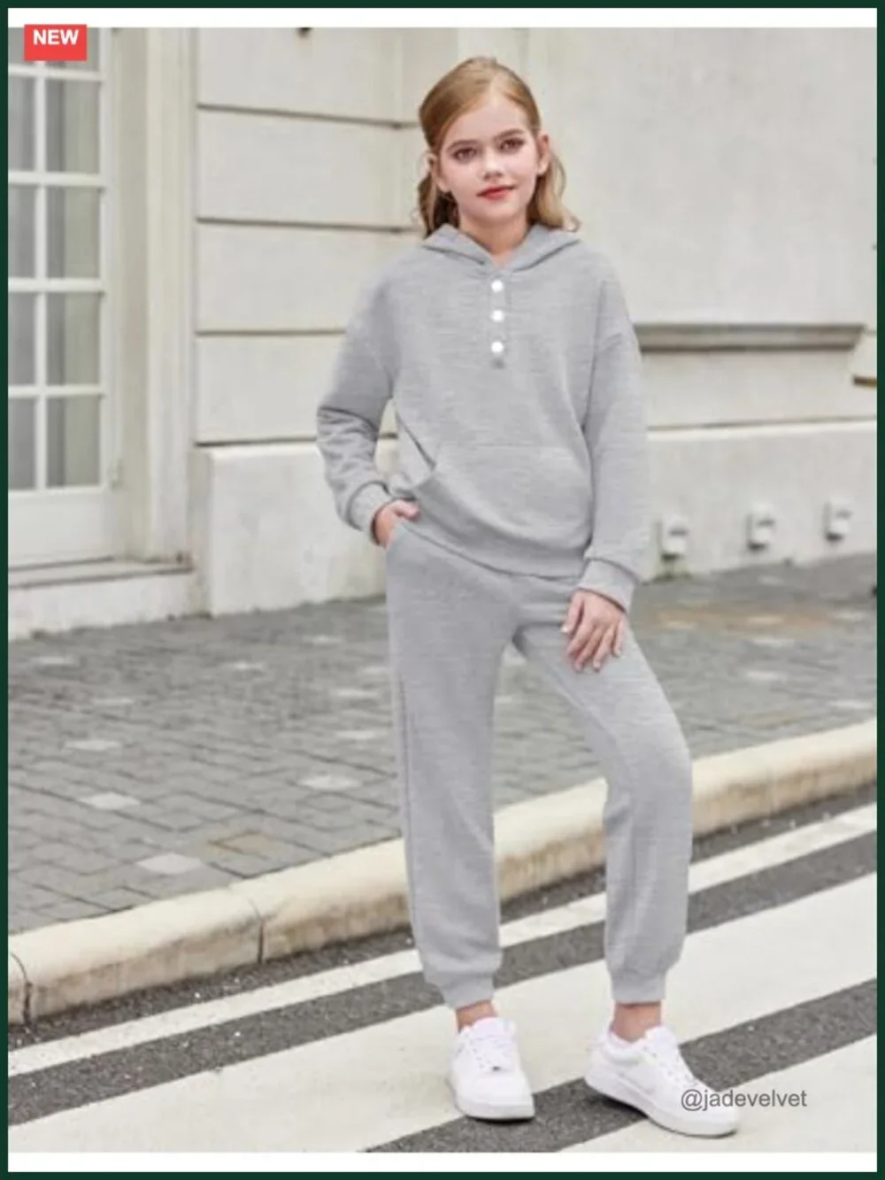 Girls 2 Piece Outfits Button Down Hooded Sweatshirt and Sweatpants with Pockets